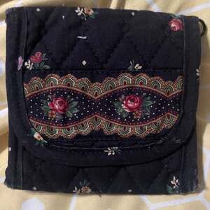 Vera Bradley Petit Point Black Floral Trifold Wallet
